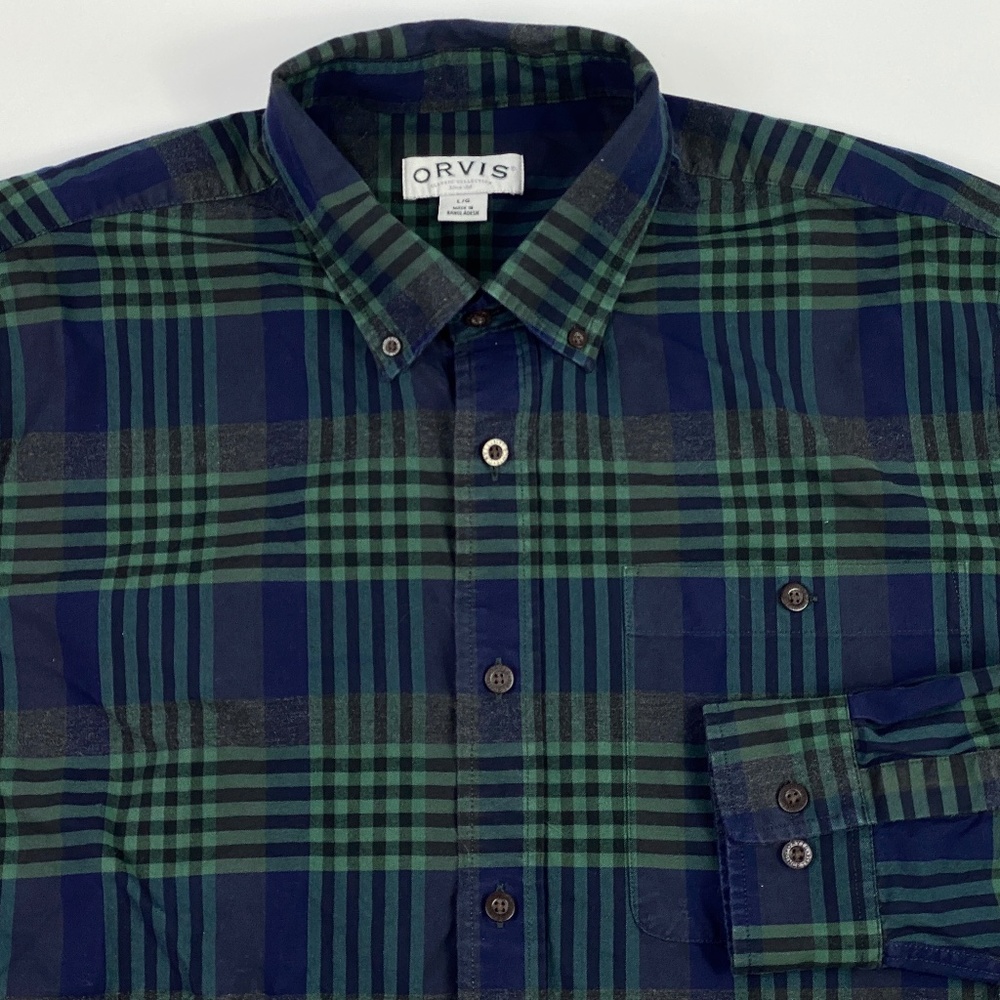 Orvis Classic Collection Long Sleeve Pockets Button Up Cotton Shirt Mens Size L